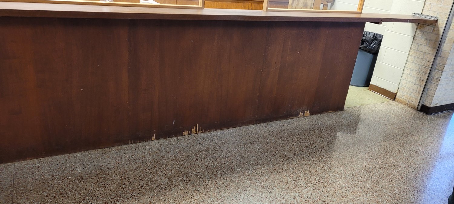Moisture has damaged the paneling in front of the concession stand at Royal Junior High. Staff said they would like to see the concessions area improved and repaired.